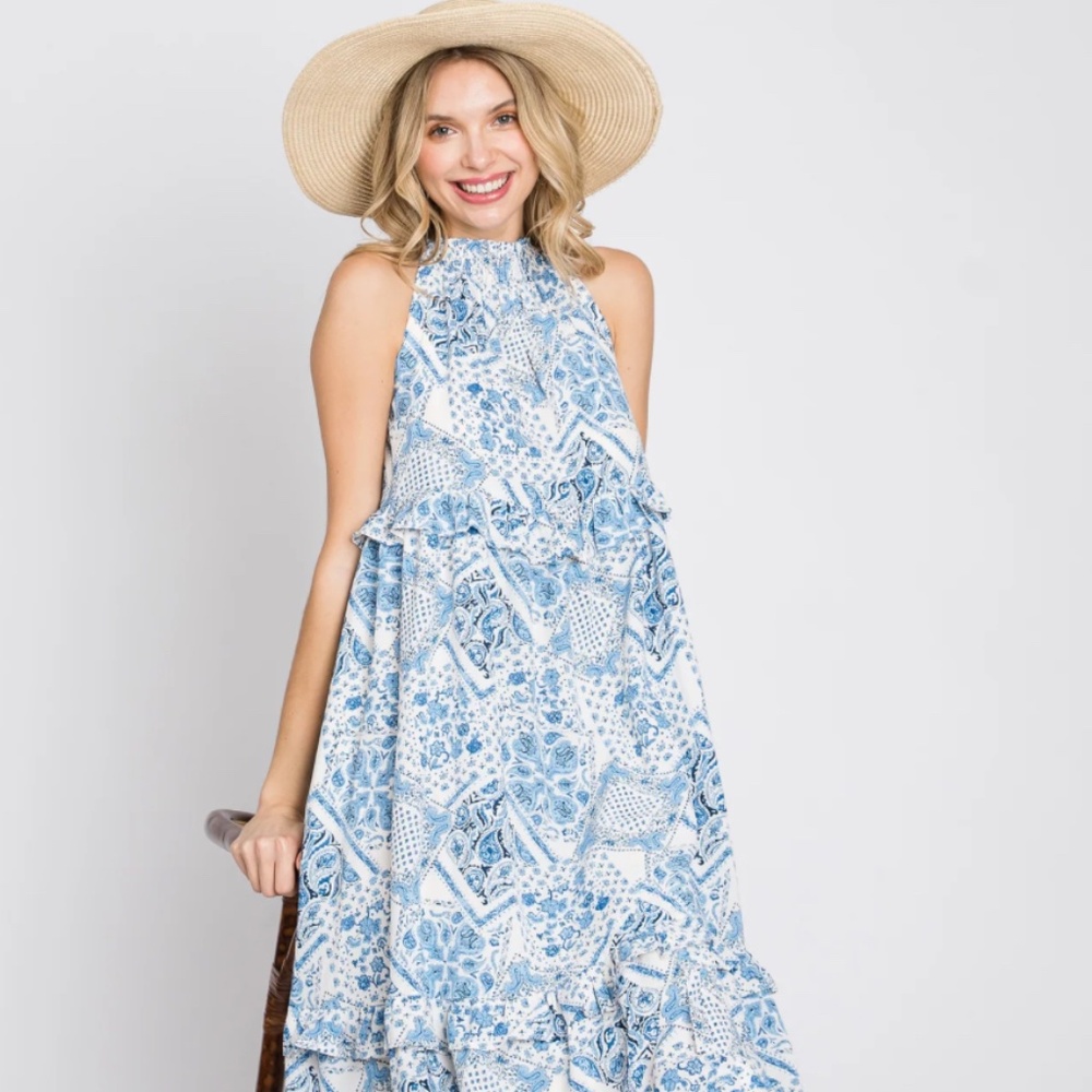 Pinkblush Blue Floral Tiered Maxi Dress Maternity